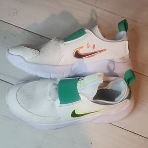 Nike Kids White Sneakers with Green and Orange Accents